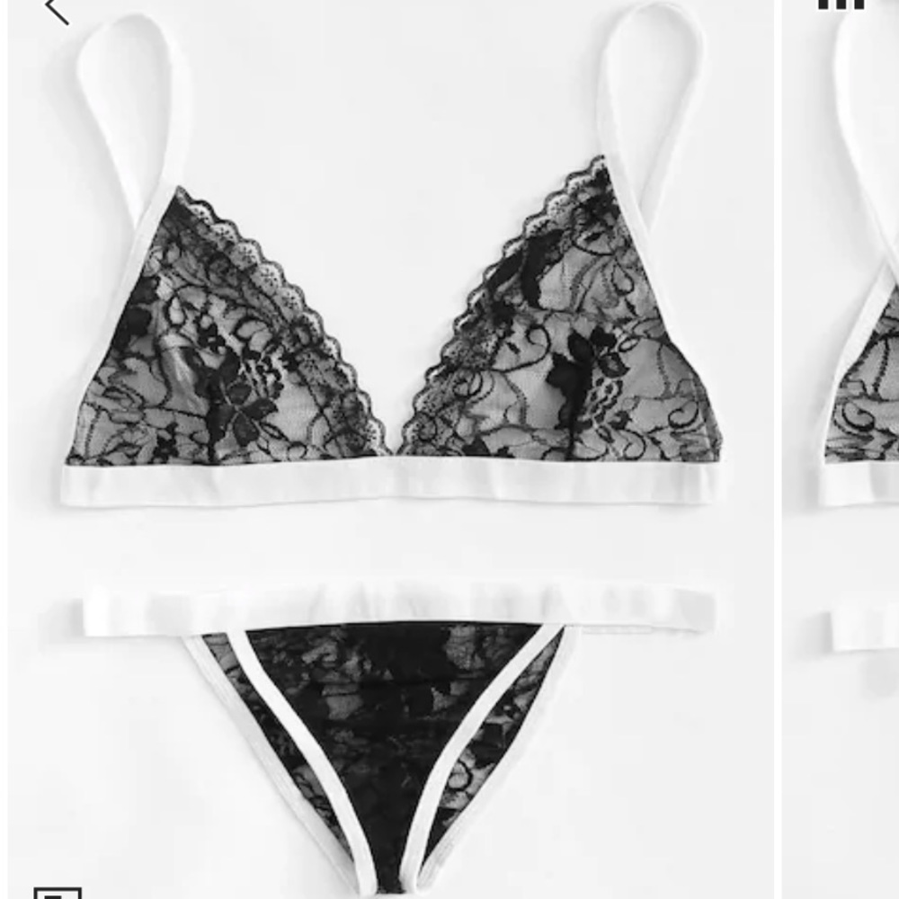 Contrast Piping Lace Lingerie Bra and Panties